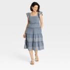 Women's Ruffle Short Sleeve Embroidered Tiered A-line Dress - Knox Rose Gray