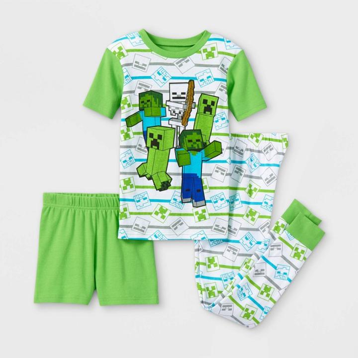 Boys' Minecraft Steve/creeper 3pc Snug Fit Pajama