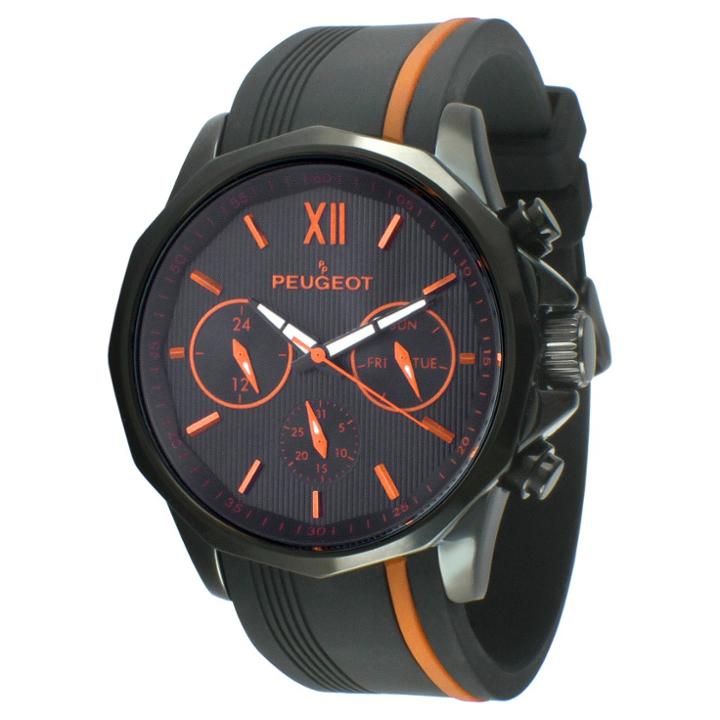 Peugeot Watches Peugeot Men's Chronograph Sport Watch With Silicon Band Multi Dial - Orange, Black