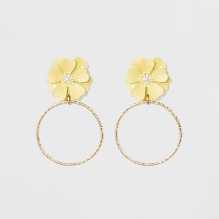 Flower And Wire Circle Earrings - A New Day Yellow/gold