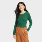 Women's Long Sleeve Ribbed T-shirt - A New Day Green