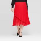 Women's Plus Size Polka Dot Mid-rise Seamed Ruffle A Line Midi Skirt - Who What Wear Red