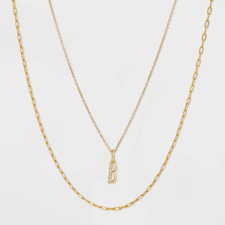 14k Gold Plated Crystal Initial 'b' Pendant Chain Necklace - A New Day Gold