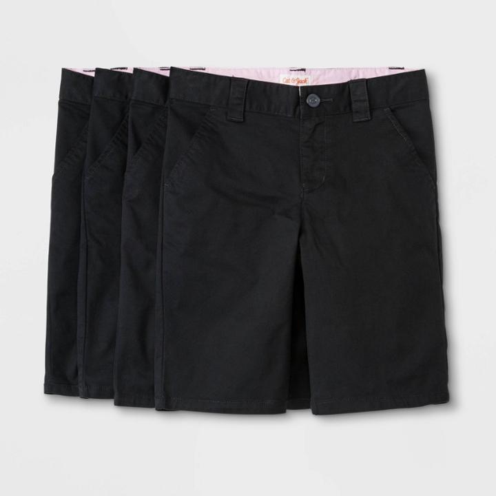 Girls' 4pk Flat Front Stretch Uniform Shorts - Cat & Jack Black