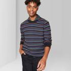 Men's Striped Crewneck Novelty Knit Sweater - Original Use Blue M,
