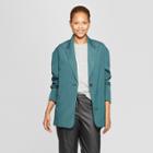 Women's Plaid Long Sleeve Oversized Slouchy Blazer - Prologue Green