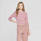 Women's Striped 3/4 Sleeve Clean Boat Neck T-shirt - A New Day Pink/white