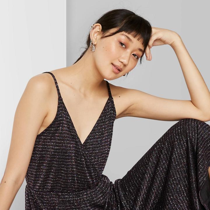 Women's Sleeveless V-neck Sparkle Wrap Jumpsuit - Wild Fable Black