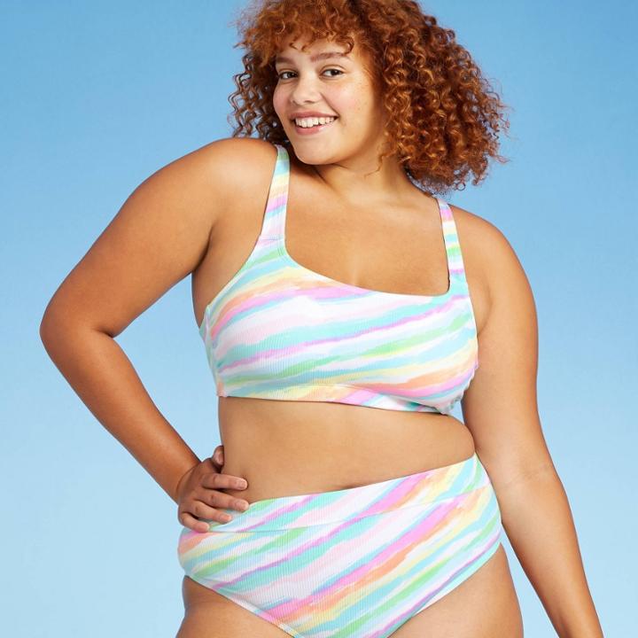 Juniors' Plus Size Ribbed Bralette Bikini Top - Xhilaration Multi Tie-dye