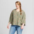 Women's Plus Size Floral Print Long Sleeve Blouse - Ava & Viv Olive