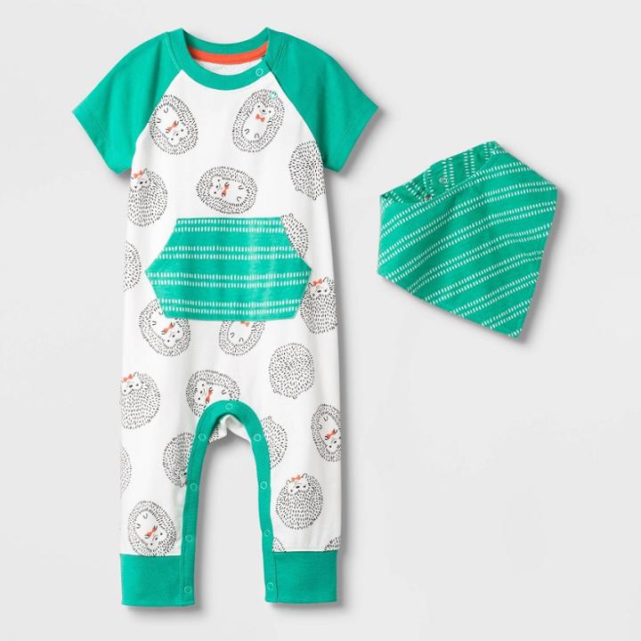 Petitebaby Boys' Short Sleeve Hedgehog All Over Print Romper - Cat & Jack Green Newborn, Boy's