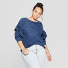 Women's Plus Size Long Sleeve Ruffle T-shirt - Universal Thread Indigo (blue)