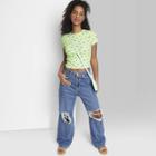 Women's Short Sleeve Slim Fit Baby T-shirt - Wild Fable Green Floral