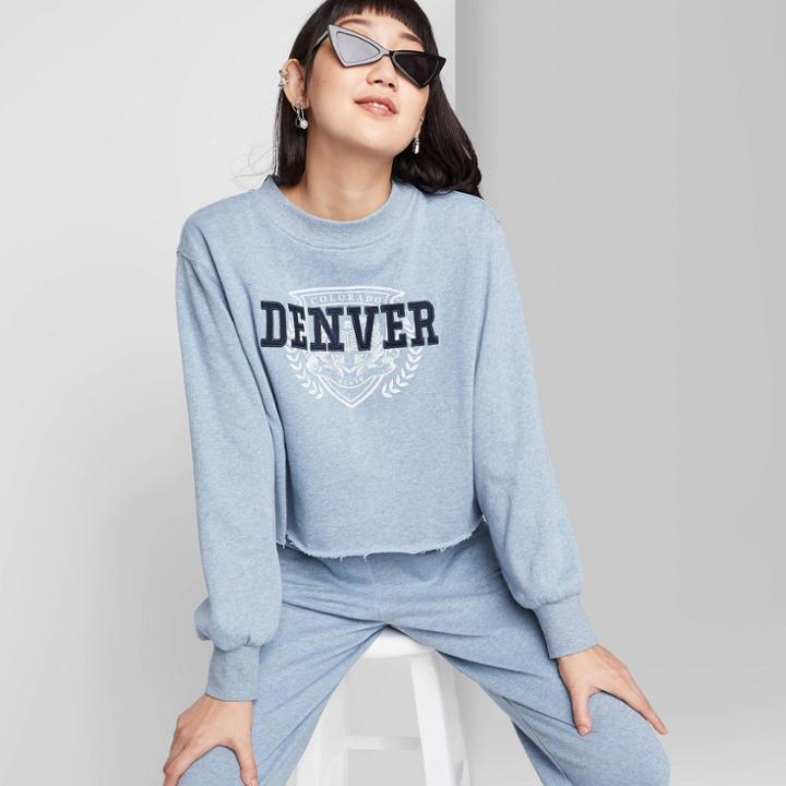 Women's Crewneck Cropped Sweatshirt - Wild Fable Heather Blue