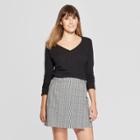 Women's Slim Fit Long Sleeve Vintage V-neck T-shirt - A New Day Black