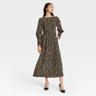 Women's Leopard Print Puff Long Sleeve Dress - Who What Wear Brown