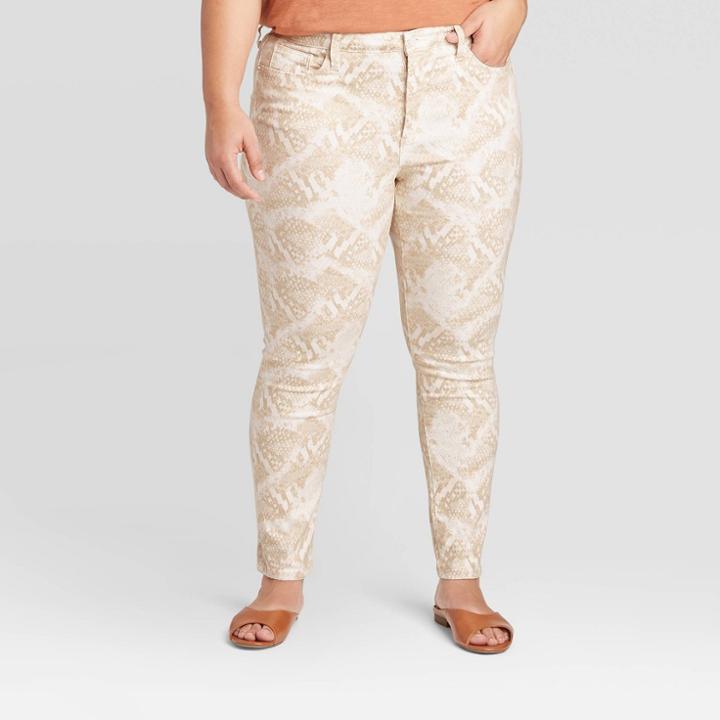 Women's Plus Size Animal Print High-rise Skinny Jeans - Universal Thread Cream 14w, Women's, Beige