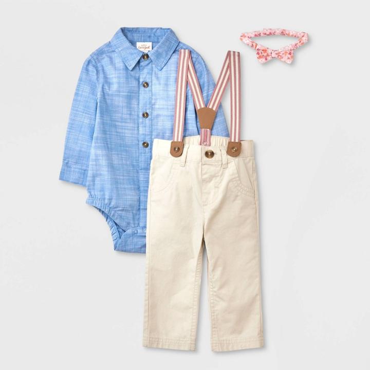 Baby Boys' Chambray Suspender Set - Cat & Jack Blue Newborn