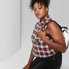Women's Plus Size Plaid Sleeveless Flannel Button-down Shirt - Wild Fable Red