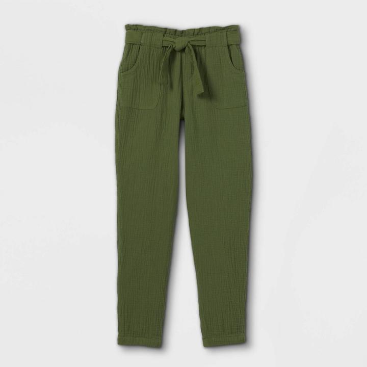 Girls' Gauze Tie Waist Pants - Cat & Jack Dark Green