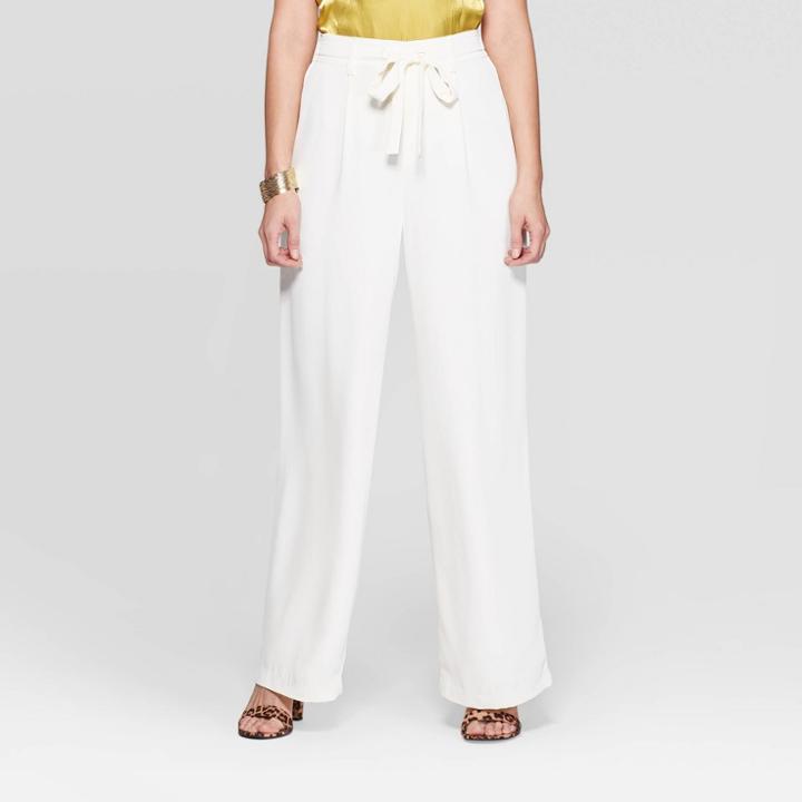 Women's High-rise Tie Waist Wide Leg Pants - A New Day Cream