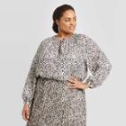 Women's Plus Size Animal Print Long Sleeve V-neck Blouse - A New Day Black/white 1x, Women's,