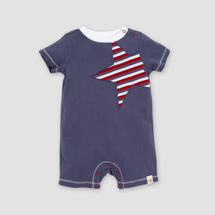 Burt's Bees Baby Baby Boys' Organic Cotton Striped And Star Romper - Navy 3-6m, Boy's, White Red