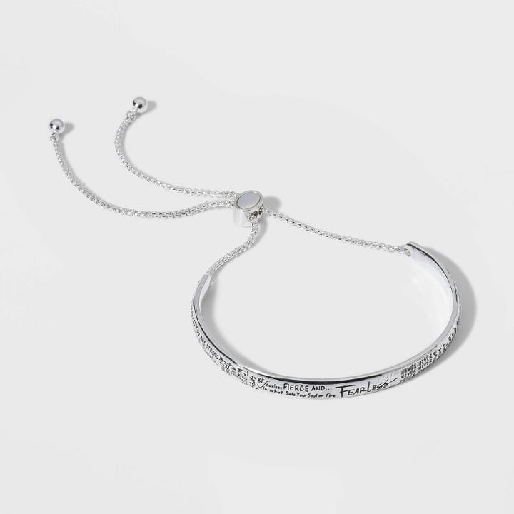 No Brand Silver Plated Fearless Graffiti Design Adjustable Bolo Bracelet - Silver Gray, Women's