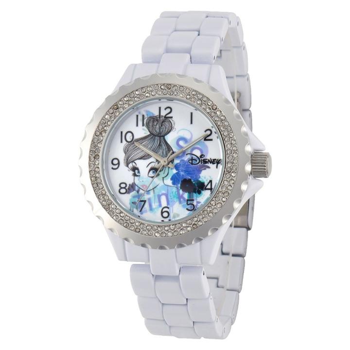 Disney Tinker Bell Link Watch With Accent Stones White, Women's