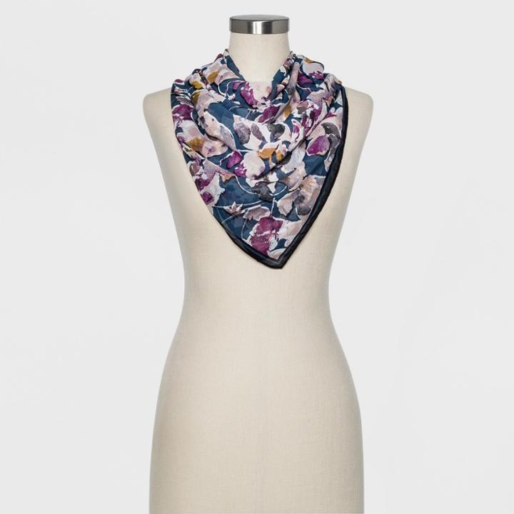 Women's Floral Square Scarf - A New Day Navy (blue)