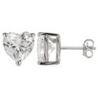 Treasure Lockets Women's Sterling Silver Heart Cut Cubic Zirconia Prong Set Stud Earrings - Clear