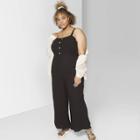 Women's Plus Size Strappy Square Neck Button Front Romper - Wild Fable Black