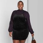 Women's Plus Size Sleeveless U-neck Ribbed Knit Shine Mini Dress - Wild Fable Black 1x, Women's,