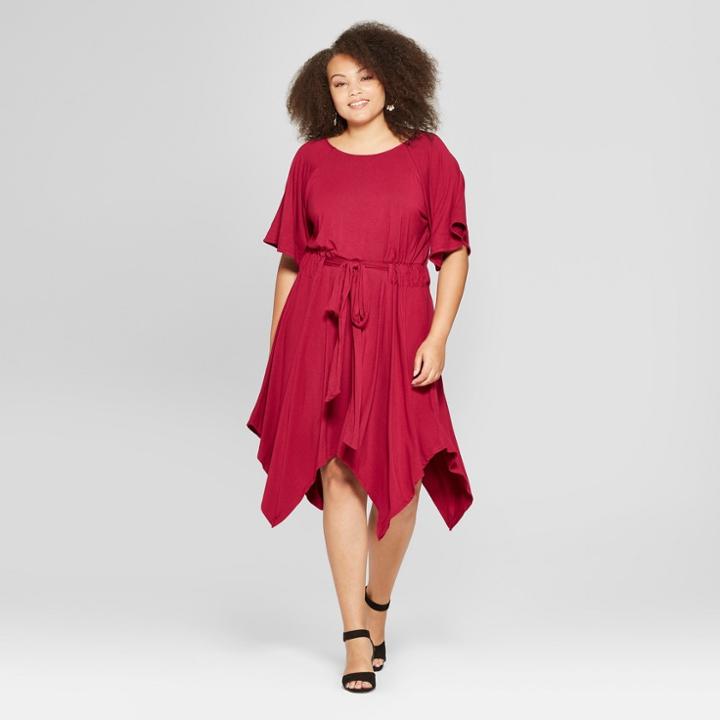 Women's Plus Size Tie Front Dress - Ava & Viv Purple