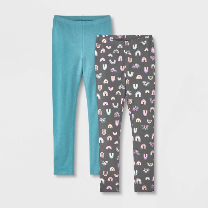 Girls' Adaptive 2pk Leggings - Cat & Jack Charcoal Gray/dusty Green