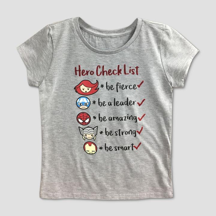 Marvel Plus Size Girls' Avengers Hero Checklist Graphic Short Sleeve T-shirt - Heather Gray
