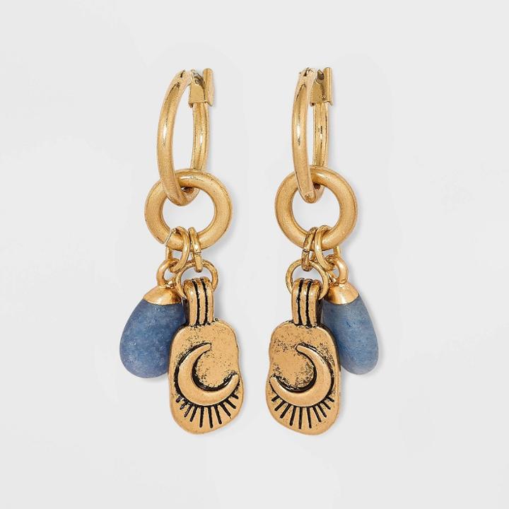 Semi-precious Angelite And Moon Charm Hoop Earrings - Universal Thread Gold
