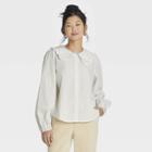 Women's Striped Oversized Balloon Long Sleeve Button-down Shirt - A New Day Gray