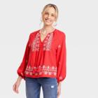 Women's Long Sleeve Embroidered Top - Knox Rose Red