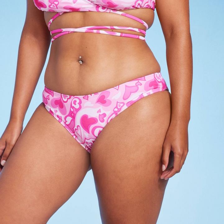 Women's Cheeky Bikini Bottom - Wild Fable Pink Heart Print