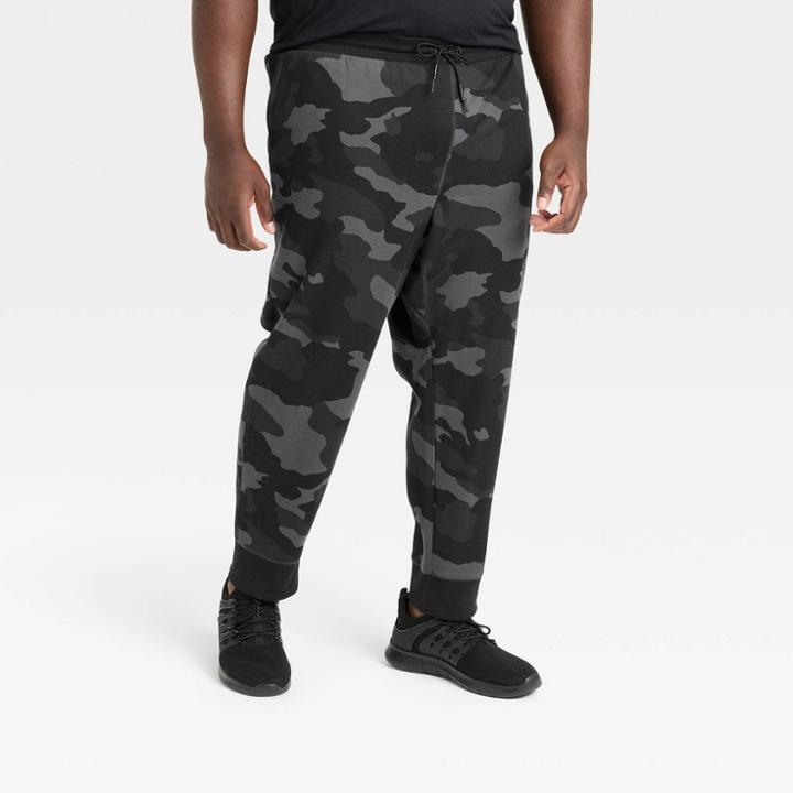 Men's Big & Tall Cotton Fleece Joggers - All In Motion Black Camo Print