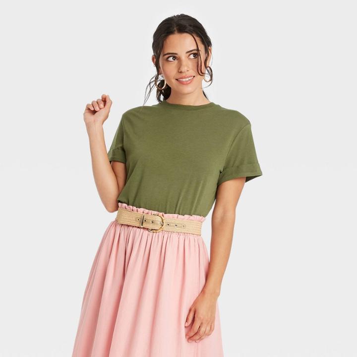 Women's Short Sleeve Cuff T-shirt - A New Day Green
