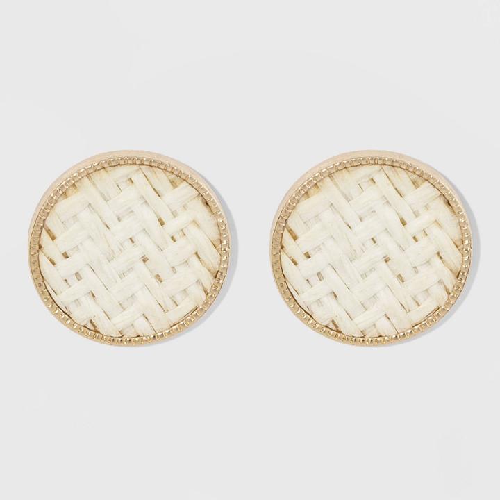 Straw Inlayed Button Earrings - A New Day Natural