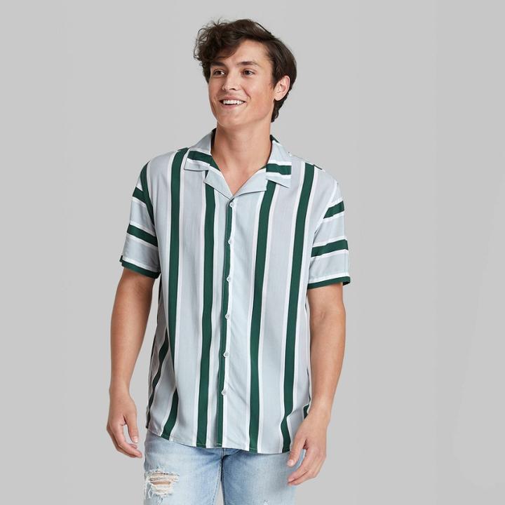 Men's Striped Standard Fit Short Sleeve Button-down Shirt - Original Use Gray/striped