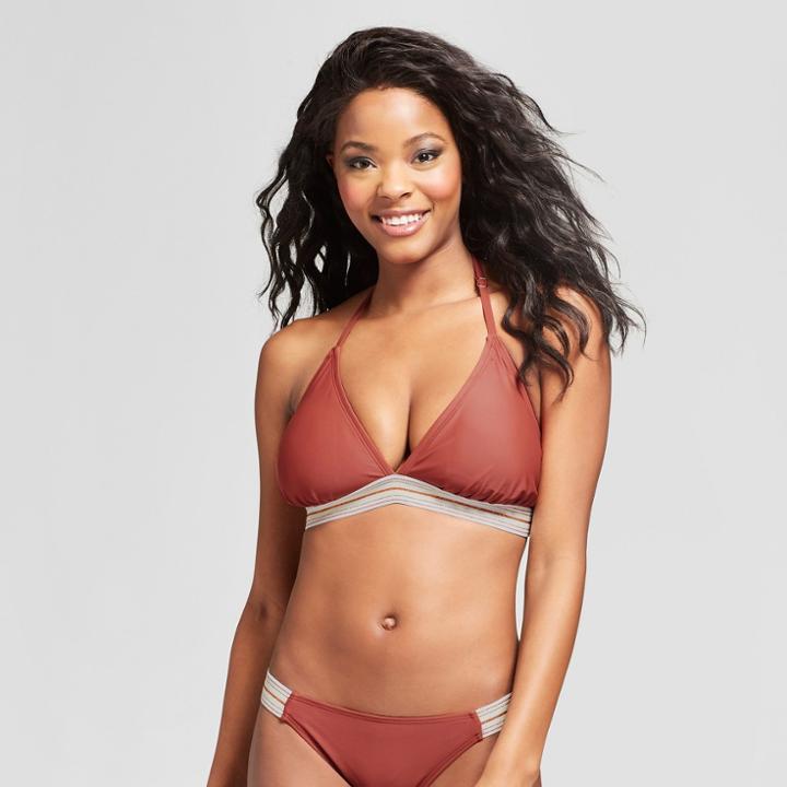 Women's Metallic Sport Elastic Triangle Bikini Top - Xhilaration Red Copper D/dd Cup, Brown
