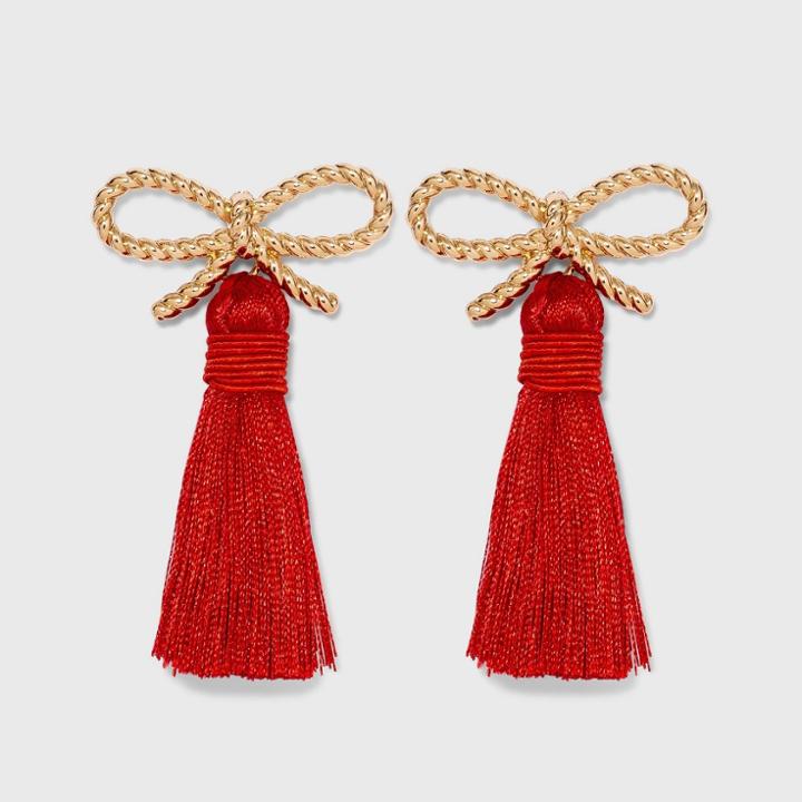 Sugarfix By Baublebar Braided Bow Tassel Earrings - Red