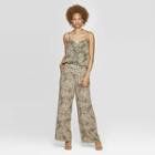 Women's Leaf Print Mid-rise Wide Leg Pants - A New Day Olive
