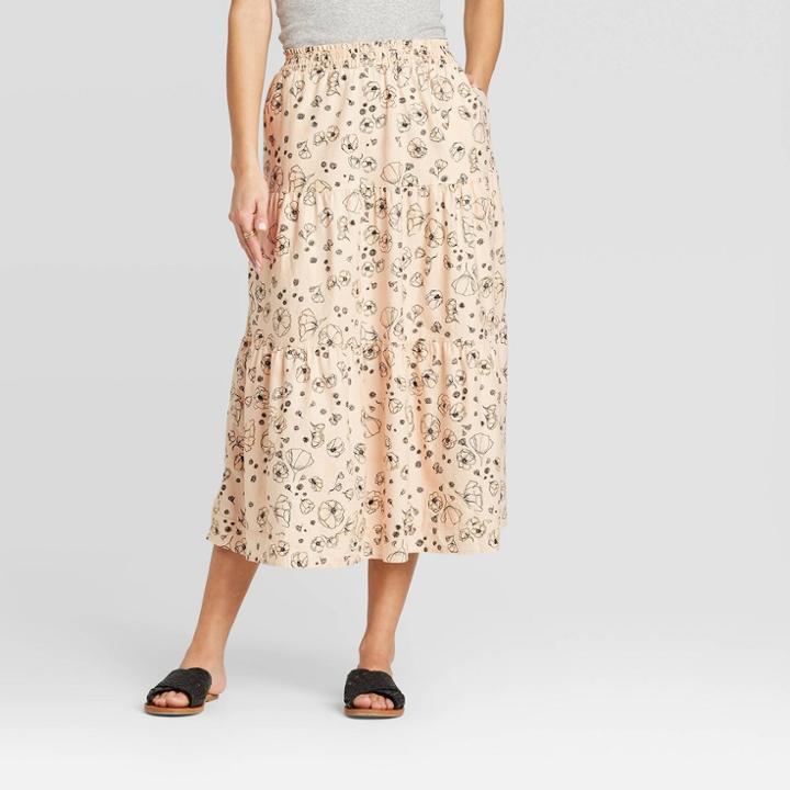 Women's Floral Print Mid-rise Tiered Skirt - Universal Thread Cream Xs, Women's, Beige