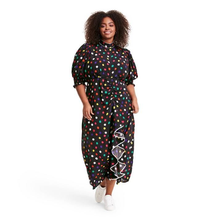 Plus Size Polka Dot Mock Neck Cascade Ruffle Dress - Rixo For Target Black
