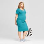 Maternity Plus Size Side Shirred Short Sleeve Midi Dress - Isabel Maternity By Ingrid & Isabel Teal Heather 1x, Women's, Blue